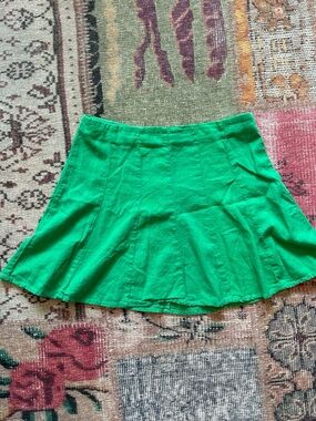 Linen Blend Classic Green Women’s Flared Skirt
